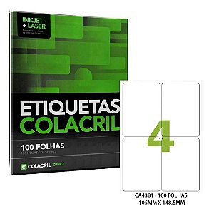 Etiqueta Adesiva A4 Ca4381 105 X 148,5 100 Folhas 4 Por Folha