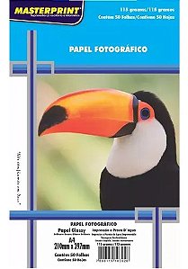 Papel Fotográfico Glossy Brilhante 115g Masterprint - 50 folhas