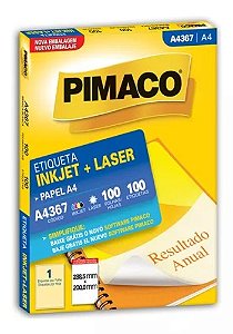 A4367 Etiqueta Pimaco Inkjet Laser 288,50x200 100 Folhas A4
