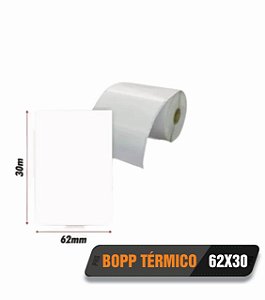 100 rolos de Etiqueta Adesiva Contínua BOPP Térmico 62mm x 30 metros de comprimento Zebra, Argox, Elgin, Dascom