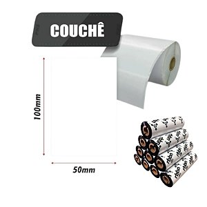 20 rolos de Etiqueta Adesiva Papel Couche 100x50 (mm) 500 etiquetas por rolo + 10 ribbons Cera - Zebra, Argox, Elgin, Tomate, Zetex, Datamax...