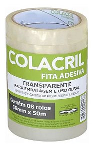 Fita Adesiva Transparente 18x50 (mm) - Pacote com 8 Rolos