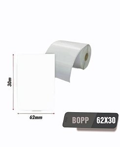 Rolo de Etiqueta Adesiva Contínua BOPP 62mm x 30 metros de comprimento Zebra, Argox, Elgin, Dascom