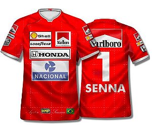 Camisa Esporte Formula 1 Ayrton Senna Mclaren Vermelha Classica