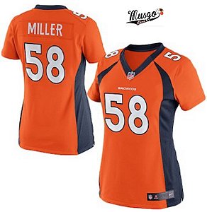 Camisa Esporte Futebol Americano NFL Feminina Denver Broncos Von Miller Numero 58 Laranja 