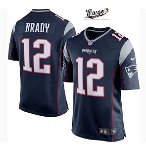 Camisa Esportiva Futebol Americano NFL New England Patriots Tom Brady Numero 12 Azul