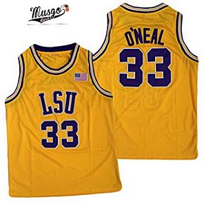 Camiseta Esportiva Regata Basquete Universitário NCAA LSU Shaq O’Neal Número 33 Amarela