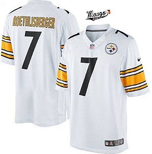 Camisa Esportiva Futebol Americano NFL Pittsburgh Steelers Roethlisberger Numero 7 Branca