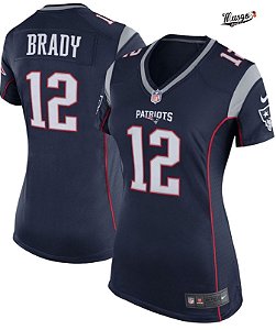 Camisa Esportiva Futebol Americano NFL Feminina New England Patriots Tom Brady numero 12 azul