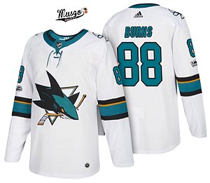 Camisa Esportiva Hockey NHL San Jose Sharks Brent Burns Numero 88 Branca