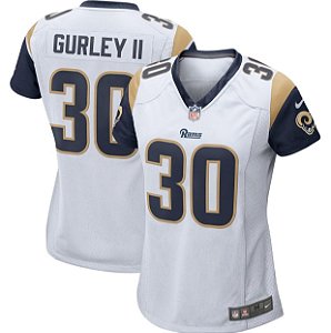 Camisa Futebol Americano NFL Los Angeles Rams Todd Gurley II feminna white Numero 30 Branca
