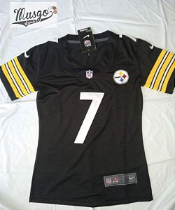Camisa Esportiva Futebol Americano NFL pittsbirgh Steelers Feminina Big Ben Número 7 Preta