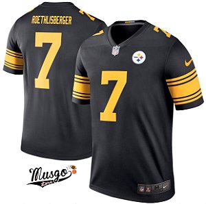 Camisa Esportiva Futebol Americano NFL Pittsburgh Steelers Big Ben Número 7 Preta Color Rush 