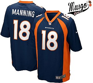 Camisa Esportiva Futebol Americano NFL Denver Broncos Payton Manning Numero 18 Azul