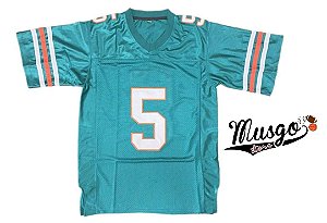 Camisa Esporte Futebol Americano Miami Dolphins Filme Ace Ventura Ray Finkle Número 5 Verde
