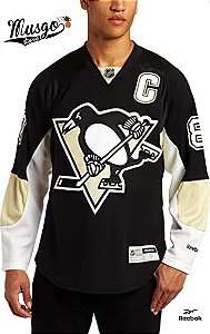 Camisa  Reebok Esporte Hockey NHL PITTSBURGH PENGUINS Sidney Crosby Número 87 PRETA