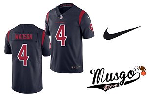 Camisa Nike Esporte Futebol Americano NFL Houston Texans Deshaun Watson Número 4 Azul 
