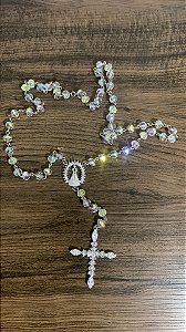 Terço para noiva de cristal  semi  Jóia Nossa Senhora Aparecida banho ouro branco