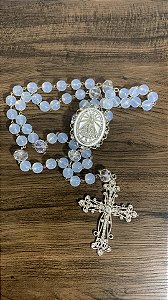 Terço noiva grande Nossa Senhora Aparecida contas em vidro branco