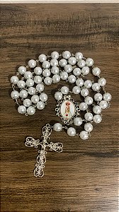 Terço de noiva grande Nossa Senhora de Fátima Arautos Pérolas 14mm