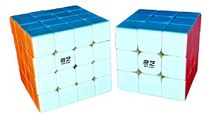 Cubo Mágico Profissional QiYi sem adesivo Kit 3x3x3 e 4x4x4