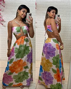 Vestido Micaele Flores Coloridas
