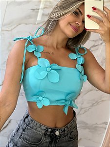 Cropped Flor Azul