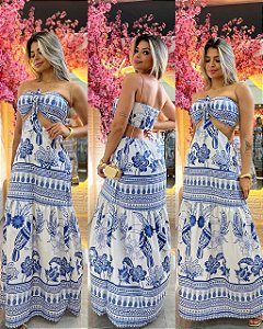 Vestido Antonela Estampa Azul