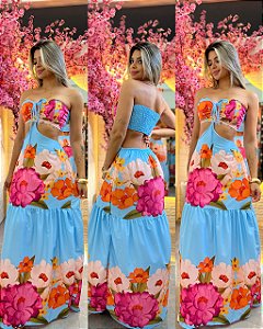 Vestido Antonela Estampa Azul Flores