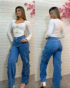 Calça Jeans Cargo