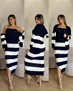 Conjunto Vestido + Quimono Azul Marinho