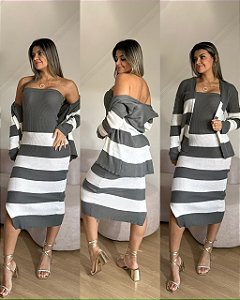 Conjunto Vestido + Quimono Cinza