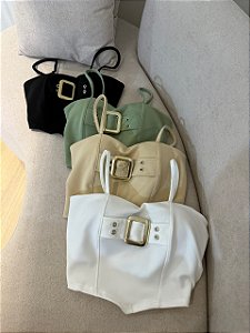 Cropped Fivela Bege