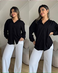 Camisa Preta Botões Manga longa
