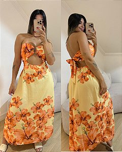Vestido Amélia Flores Laranja