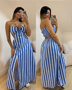 Vestido Madeline Azul e Branco