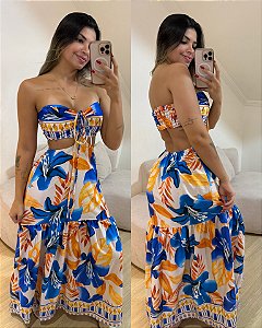 Vestido Lily Estampa Azul e Amarelo