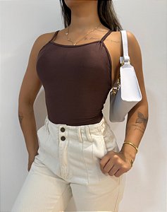 Body Cavado Alça Marrom