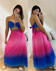 Vestido Amélia Azul e Rosa