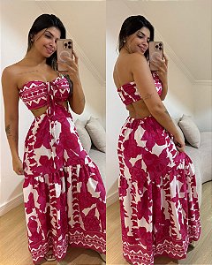 Vestido Lily Folhas Pink