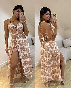 Vestido Elô Bege Estampa