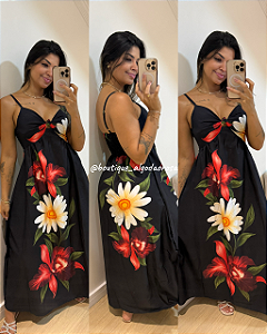Vestido Carmen Preto Flores