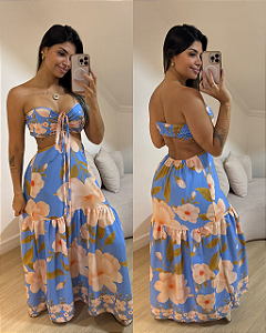 Vestido Lily Azul Flor Off