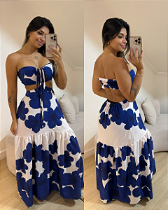 Vestido Lily Estampa Flor Azul Escuro