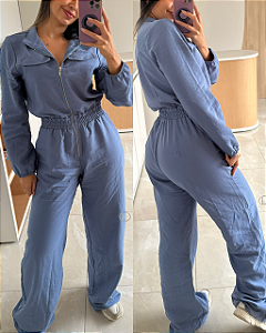 Macacão Manga Longa Zíper Azul | PRÉ VENDA