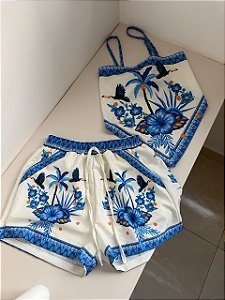 Conjunto Tropical Branco com azul