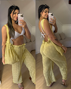 Conjunto de saída de praia amarelo | Saia + bolsa