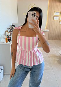 Blusa Peplum Listrada Rosa