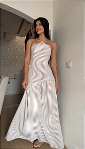 Vestido Elena Listrado Bege