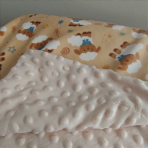 Cobertor para Bebê Tecido Pipoquinha Ovelhinhas Bege